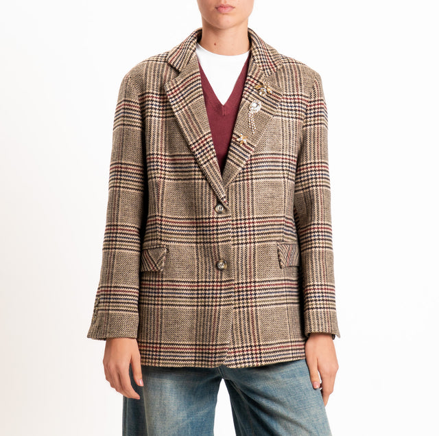 Dixie-Giacca over principe di galles con spille - beige/moro/vino