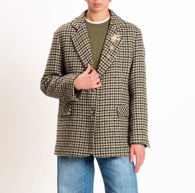 Dixie-Giacca over pied de poule misto lana - militare/sand/nero