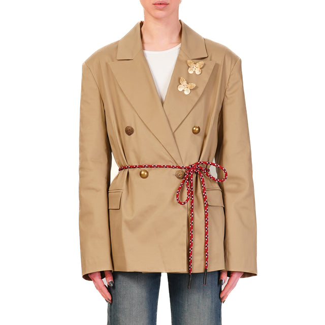 Dixie-Giacca doppiopetto con spille - beige
