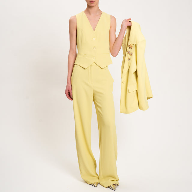 Dixie-Completo gilet e pantalone tessuto fluido - giallo