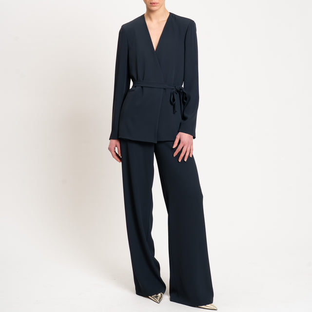 Dixie-Giacca tessuto fluido con cintura - blu