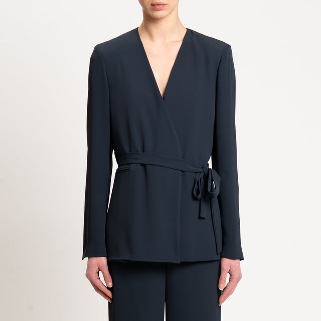 Dixie-Giacca tessuto fluido con cintura - blu
