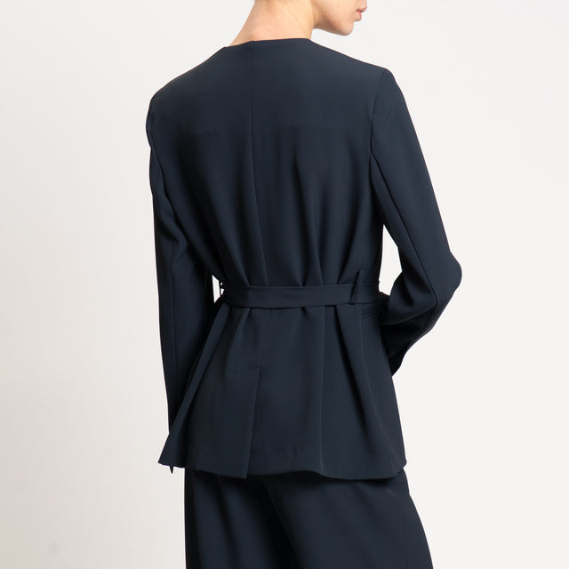 Dixie-Giacca tessuto fluido con cintura - blu