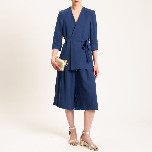 Dixie-Completo giacca e bermuda misto lino - blu