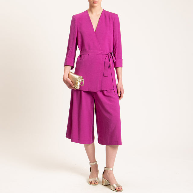 Dixie-Completo giacca e bermuda misto lino - fucsia