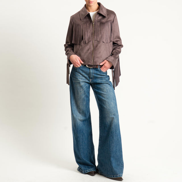 Dixie-Giacca effetto suede con frange - moro