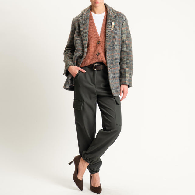 Dixie-Giacca check oversize in velour con spille - militare/cuoio/peach