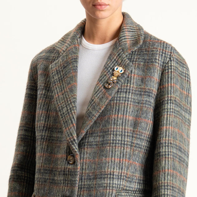 Dixie-Giacca check oversize in velour con spille - militare/cuoio/peach