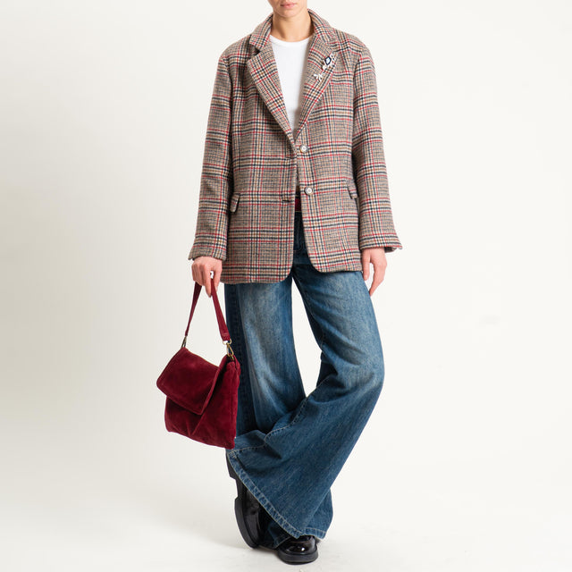 Dixie-Giacca oversize fantasia con spille - beige/rosso/nero