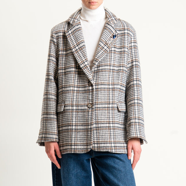 Dixie-Giacca oversize fantasia con spille - latte/moro/nero