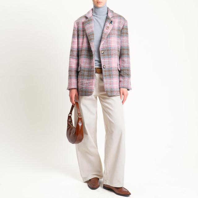 Dixie-Giacca over check con spille - rosa/grigio/cioccolato