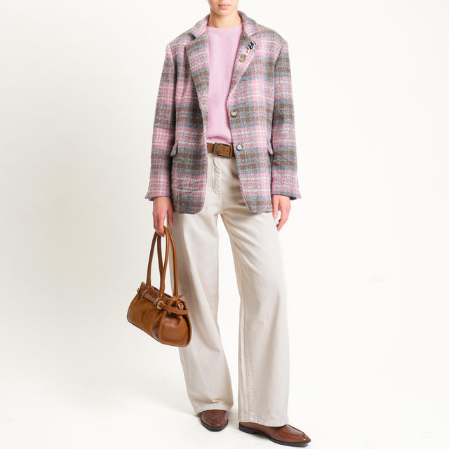 Dixie-Giacca over check con spille - rosa/grigio/cioccolato