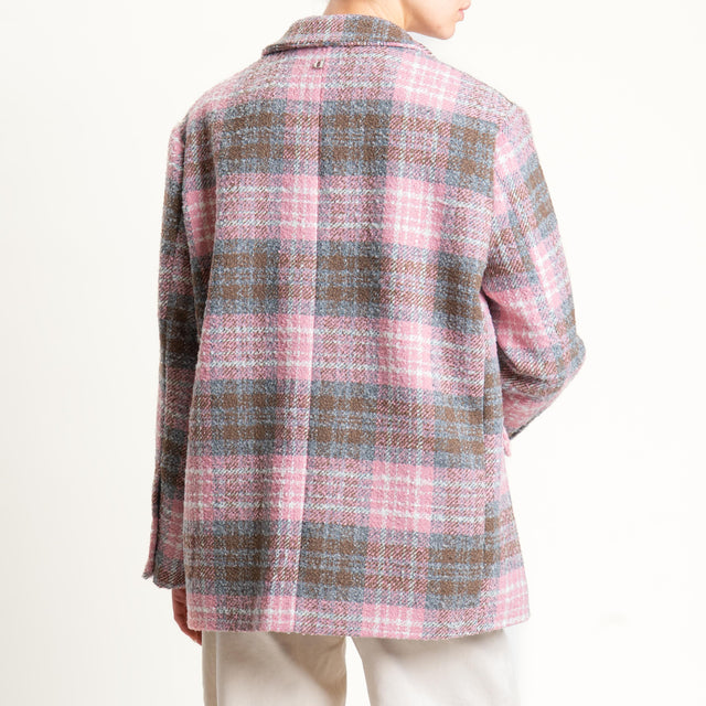Dixie-Giacca over check con spille - rosa/grigio/cioccolato