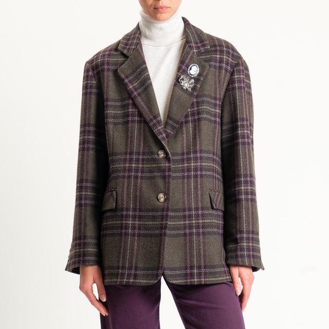 Dixie-Giacca over check con spille misto lana - verde/prugna/sand