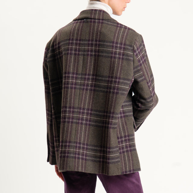 Dixie-Giacca over check con spille misto lana - verde/prugna/sand