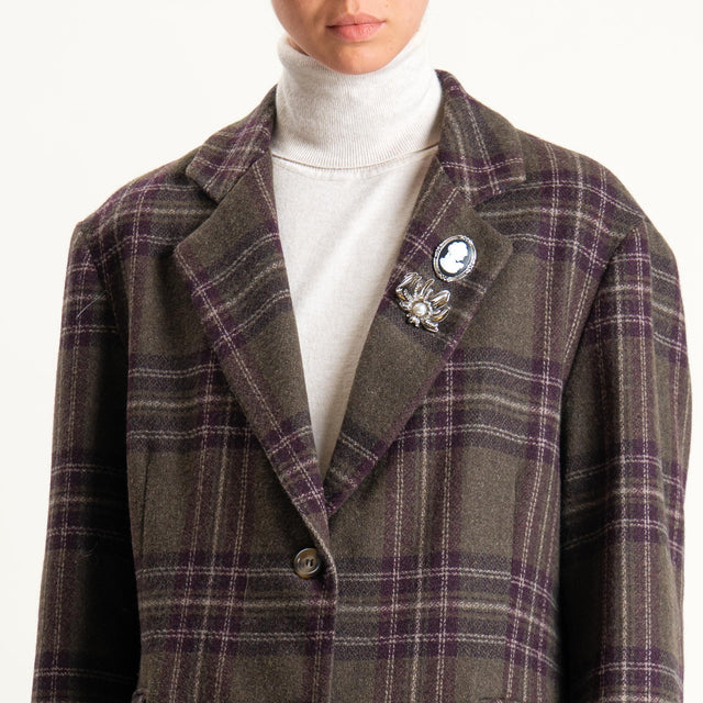 Dixie-Giacca over check con spille misto lana - verde/prugna/sand