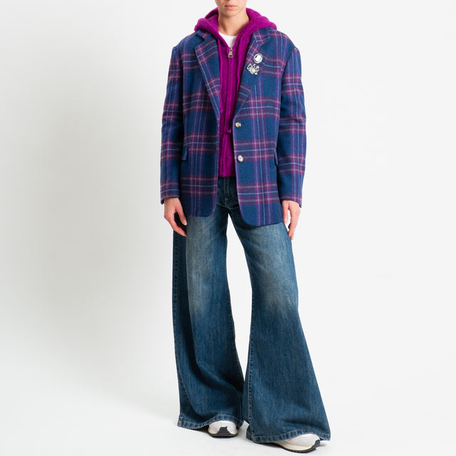 Dixie-Giacca over check con spille misto lana - blu/malva