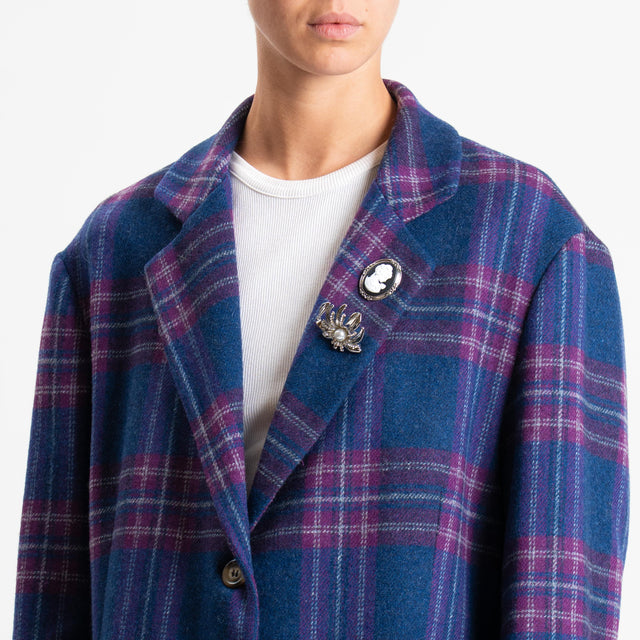 Dixie-Giacca over check con spille misto lana - blu/malva