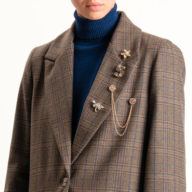 Dixie-Giacca principe di galles con spille - muschio/moro/blu