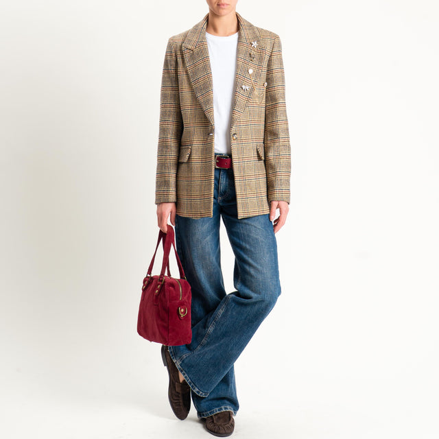 Dixie-Giacca principe di galles con spille - camel/blu/red