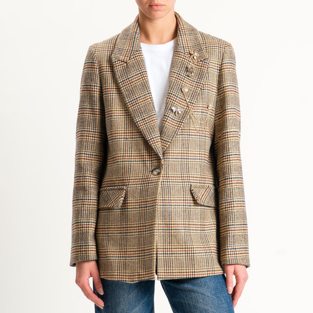 Dixie-Giacca principe di galles con spille - camel/blu/red