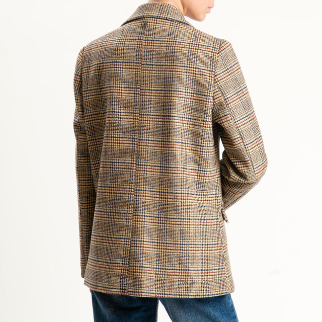 Dixie-Giacca principe di galles con spille - camel/blu/red