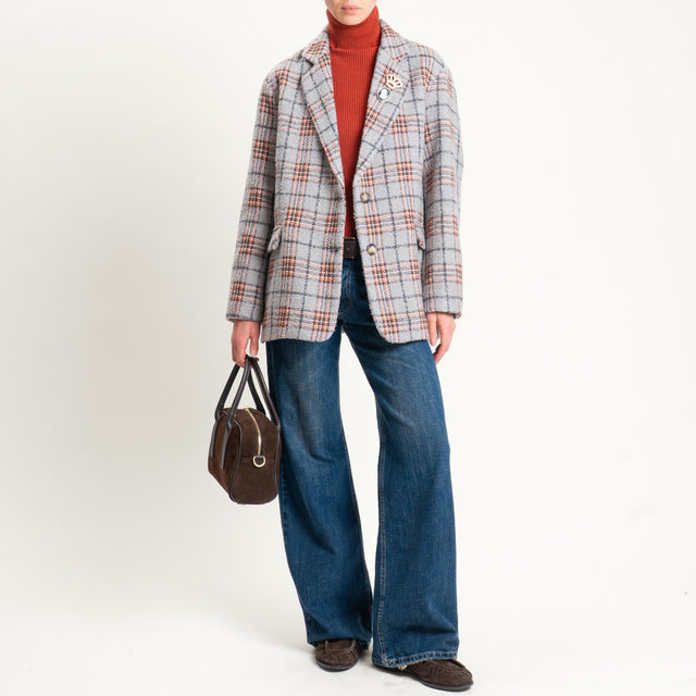 Dixie-Giacca over check con spille - grigio/orange/moro