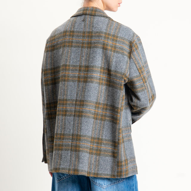 Dixie-Giacca over check con spille misto lana - grigio/militare/cuoio