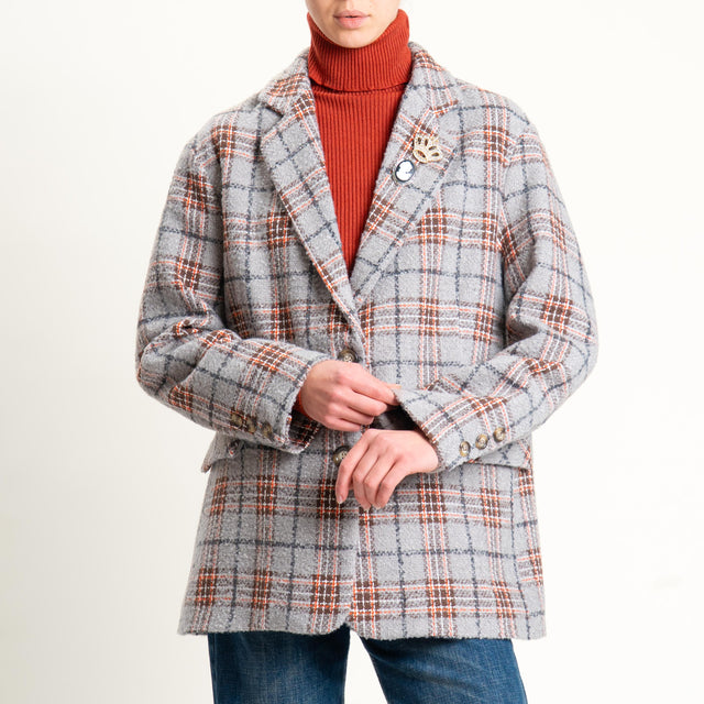 Dixie-Giacca over check con spille - grigio/orange/moro