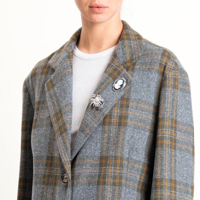 Dixie-Giacca over check con spille misto lana - grigio/militare/cuoio