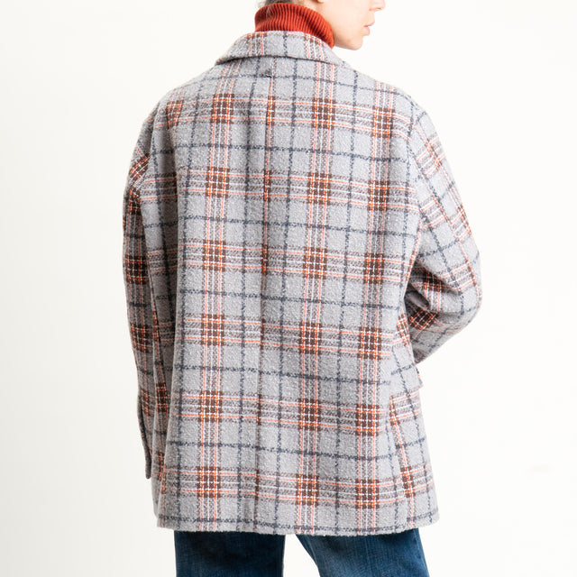 Dixie-Giacca over check con spille - grigio/orange/moro