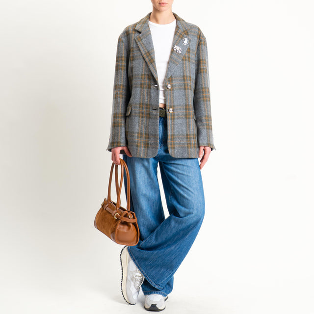 Dixie-Giacca over check con spille misto lana - grigio/militare/cuoio