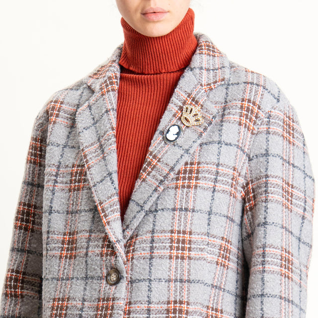 Dixie-Giacca over check con spille - grigio/orange/moro