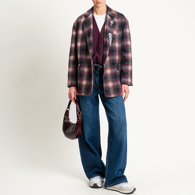 Dixie-Giacca over check in velour con spille - bordeaux/cipria/nero