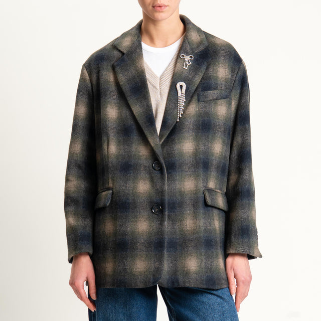 Dixie-Giacca over check in velour con spille - militare/taupe/nero