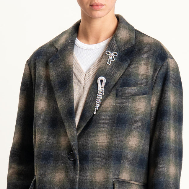 Dixie-Giacca over check in velour con spille - militare/taupe/nero