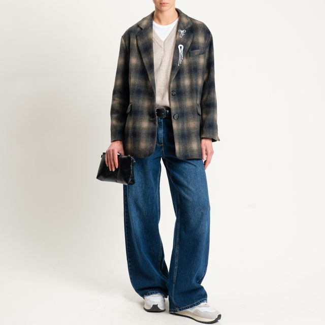 Dixie-Giacca over check in velour con spille - militare/taupe/nero