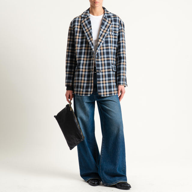 Dixie-Giacca check oversize - beige/nero/azzurro
