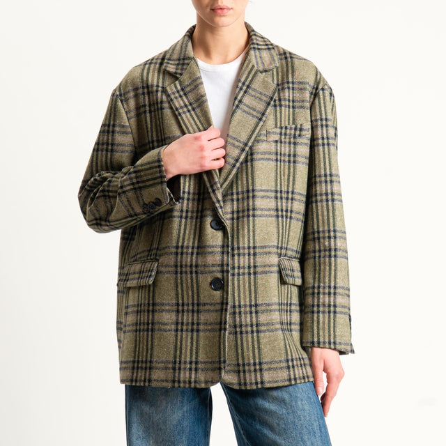 Dixie-Giacca check oversize in flanella - VERDE