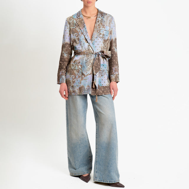 Dixie-Giacca fantasia con cintura - celeste/moro