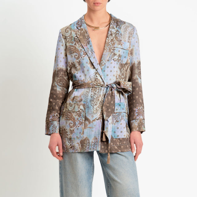 Dixie-Giacca fantasia con cintura - celeste/moro