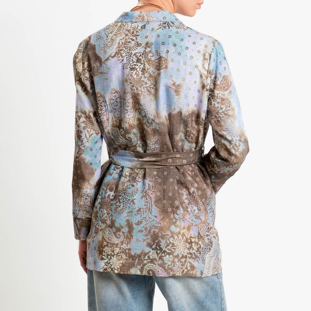 Dixie-Giacca fantasia con cintura - celeste/moro