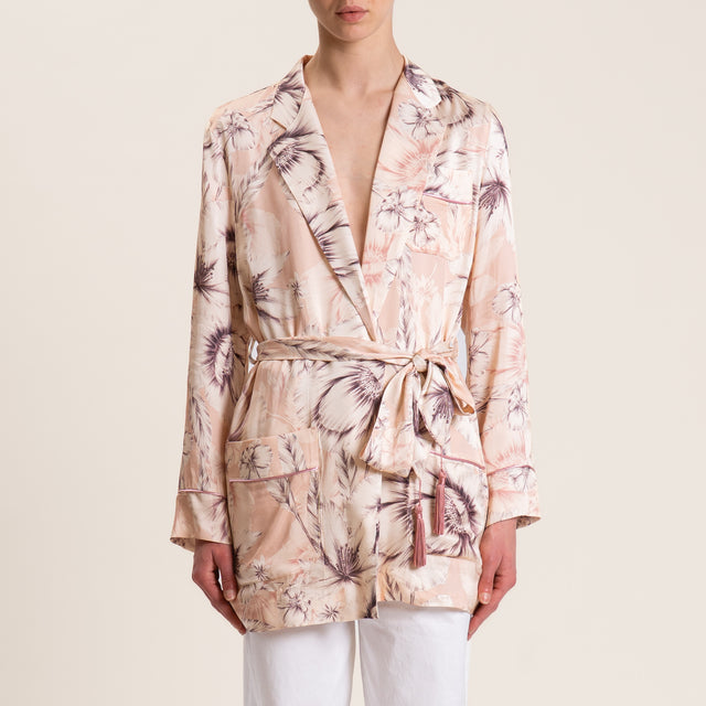 Dixie-Kimono satin fantasia floreale - cipria/burro