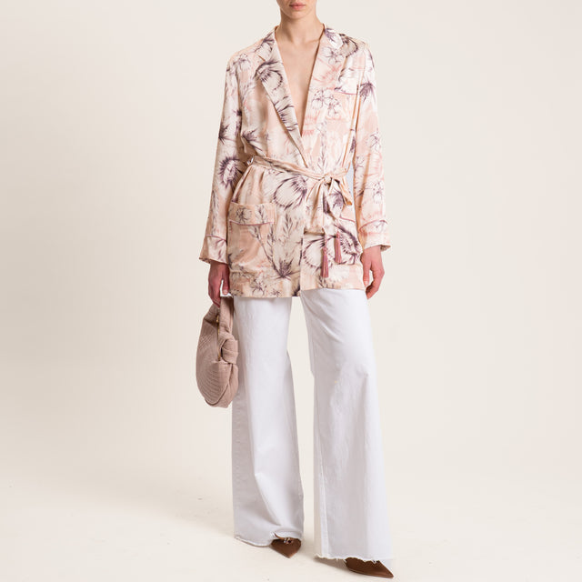 Dixie-Kimono satin fantasia floreale - cipria/burro