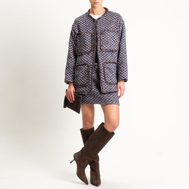 Dixie-Giacca tweed con tasche e frange - blu/moro/sand