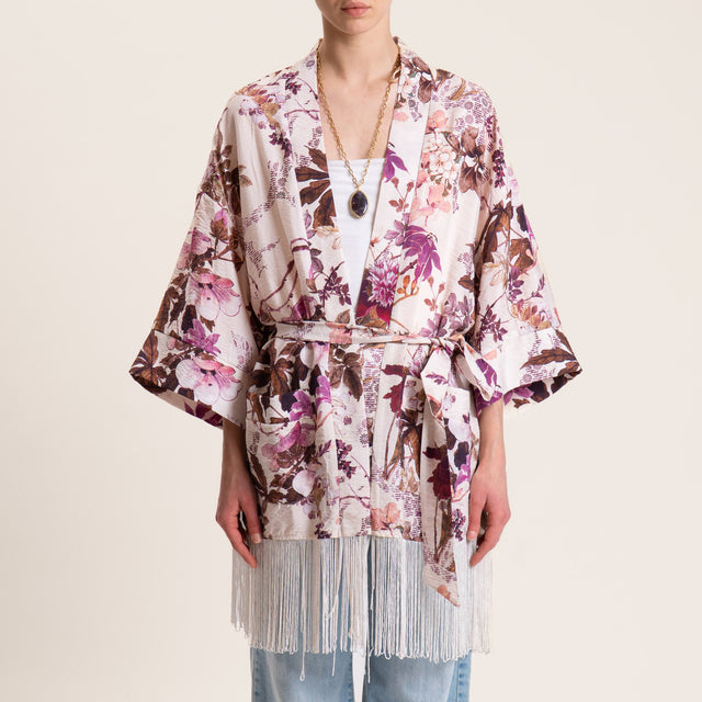 Dixie-Kimono viscosa goffrato fantasia floreale - cipria/moro/ciclamino