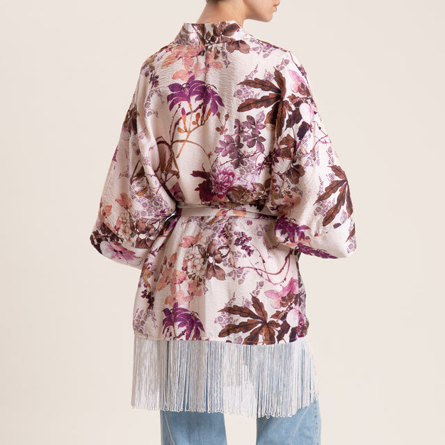 Dixie-Kimono viscosa goffrato fantasia floreale - cipria/moro/ciclamino