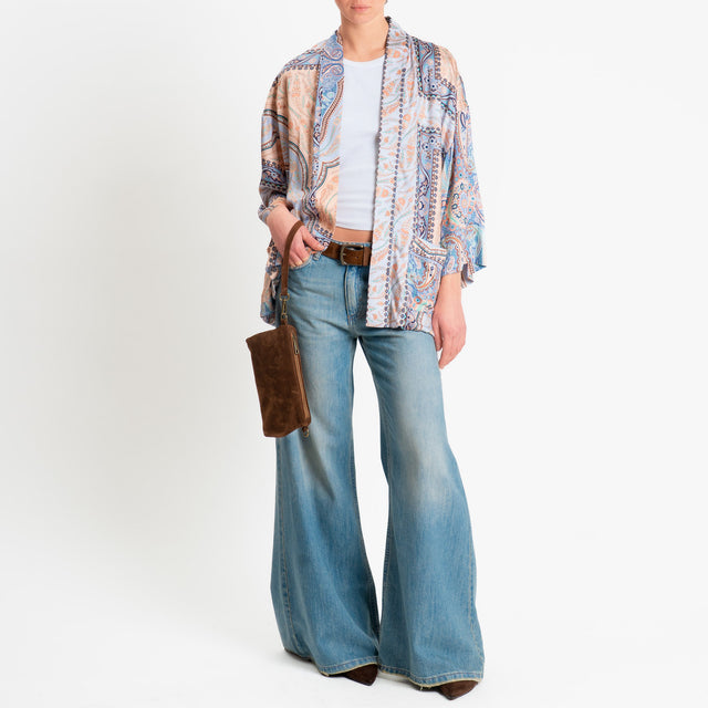 Dixie-Kimono corto fantasia cashmere - lilla/avio/peach