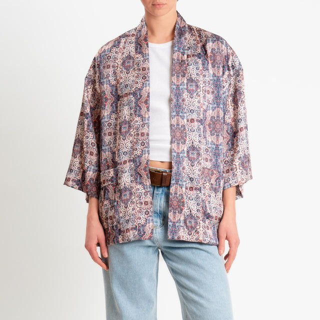 Dixie-Kimono corto fantasia optical - crema/blu/red
