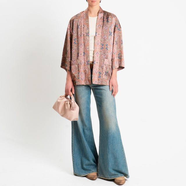 Dixie-Kimono corto fantasia cashmere con tasche - arancio/blu/red